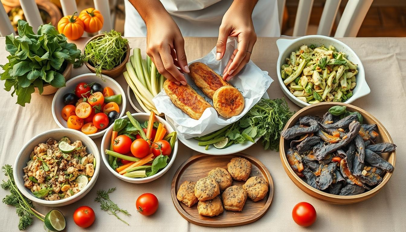 Fresh seasonal ingredients arranged for home cooking